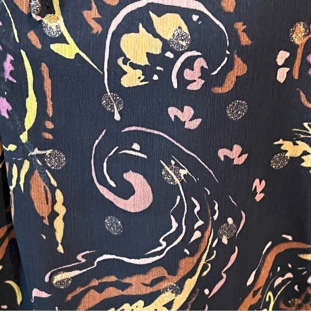 Aqua Metallic Dot Paisley Print Mini Dress Sz-XL - Picture 4 of 9